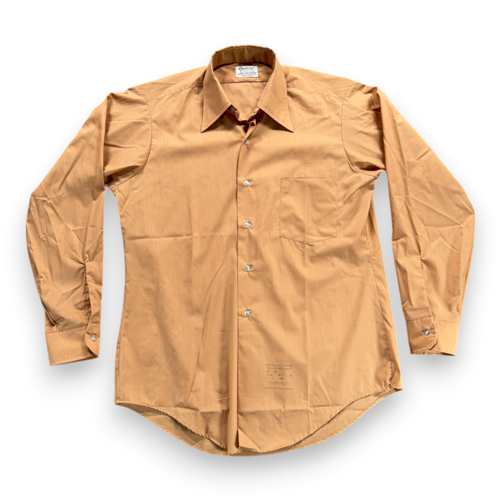 Vintage Van Heusen Shirt Adult MEDIUM Brown Caramel Century Dacron Disco USA 70s